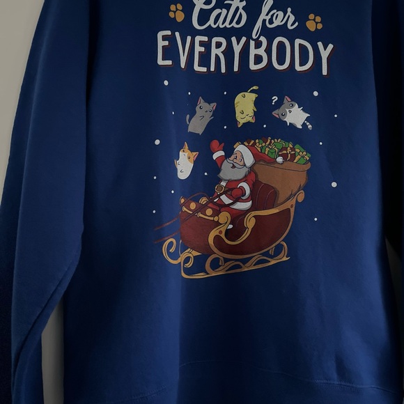 Christmas Holiday Cat Sweatshirt Blue Cats For Everybody Santa Sleigh Cats Small - Picture 5 of 12